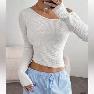 SHEIN | White Ribbed Long Sleeve Crop Top